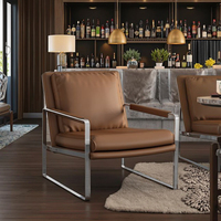 Fauteuil de luxe et design pour les loisirs, modèle paresseux, avec cadre en acier inoxydable, cuir véritable pour le salon, hôtel, villa, bar.