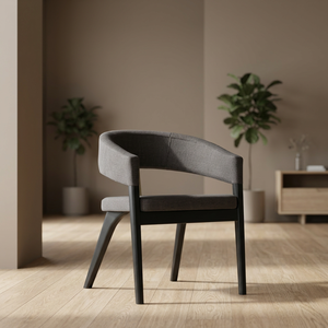 Modern Upholstered <b>Dining</b> Chair Solid Wood <b>Dining</b> <b>Armchair</b> Curved Back Fabric Restaurant Hotel Seating - Product Image 3