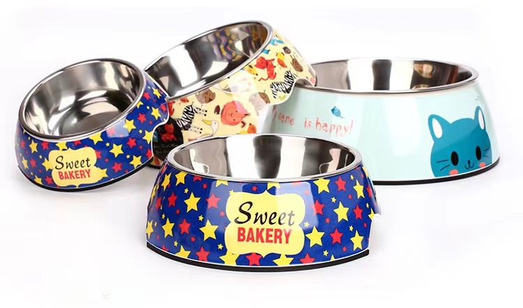 Wholesale Custom Double Wall Melamine dog bowl stainless steel with Non-slip Bottom dog food bowl