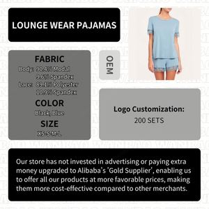 WanBao, gran oferta, pijama corto liso de Modal en azul claro con encaje, conjunto de lencería sexy de punto para verano, otoño y primavera - Product Image 2