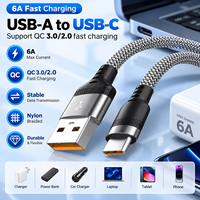 Kabel USB A ke USB C 6A Pengisian Cepat Kabel Sinkronisasi Data Tipe C Kabel Pengisi Daya USB 2.0 Berbahan Nilon untuk Ponsel Tablet Perangkat USB C