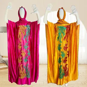 Indian Sari Wholesale Cloak African Women's Gown Fashion Embroidery Splice Loose Size Dress with Headband