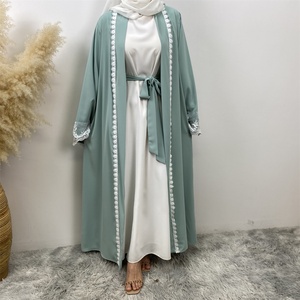 Beautiful Premium Nida Open Abaya with White Lace and Pockets in Spring <b>Summer</b> Colors for Islamic Muslim Ladies 1405# - Product Image 4
