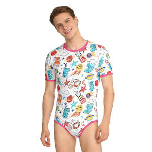 Mono de Algodón (95%) y Spandex (5%) con Estampado de Cohete para Adultos, Pijama Enterizo <span class=keywords><strong>ABDL</strong></span> con <span class=keywords><strong>Manga</strong></span> Corta y Broches en la Entrepierna para Mujer - Product Image 6