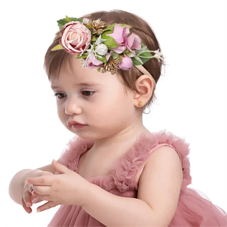 2024 उच्च गुणवत्ता वाले गार्डन देहाती शैली की फूल लड़की पुष्पांजलि हेडबैंड शादी के सामान बच्ची के बाल सहायक उपकरण