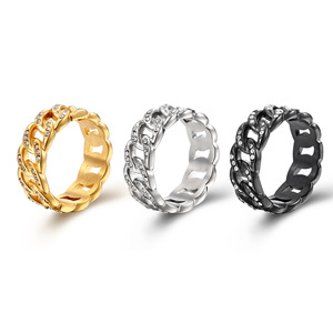 Fashion <b>Rings</b> <b>Titanium</b> Steel Cuban Chain Diamond <b>Ring</b> Pave Setting Unisex Party Jewelry Gold Silver Black - Product Image 1