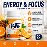 Vitahall OEM Private Label Energy & Focus Chewing Gum Sans Sucre Saveur Fruits Tropicaux L-Théanine Complément Cérébral