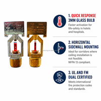Tianxing NX022 Arroseur d'incendie horizontal à réponse rapide pour mur latéral, ampoule 3mm K5.6, raccord 1/2 pouce NPT, en laiton chromé, homologué pour incendies Classe A/B
