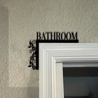 Plaque décorative murale pour salle de bain - Design floral noir enroulé, plaque décorative pour porte de salle de bain