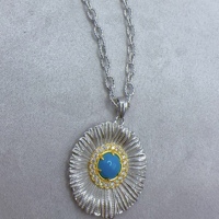 Collier pendentif marguerite en argent sterling 925 avec accent turquoise et filigrane doré, bijou tendance unisexe pour tous les jours