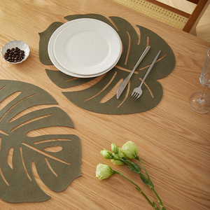 Set de table en forme de feuille de Monstera simulée, ajouré, isolant thermique, double face, coloré, décoration d'intérieur - Product Image 2