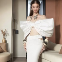 Robe de soirée élégante sexy blanche personnalisée ensemble 2 pièces de luxe pour femmes à épaules dénudées avec grand nœud