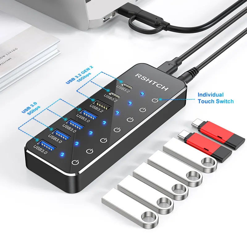 3.1 usb מותאם אישית usb 2 במהירות גבוהה 4/7 יציאת usb 3.0 hub מפצל עם כבל נתונים כפול usb c מחבר 7 ב 1 סוג c סיומת c