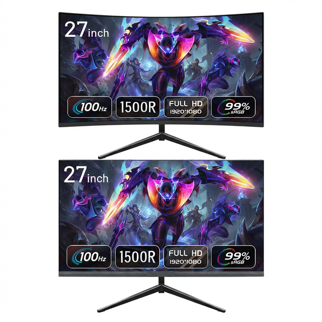 27" Inch 180Hz Gaming Screen 2K QHD IPS Flat VA (R3000) Curved Panel Gaming Display Monitor with Powerful Speaker for E-sports