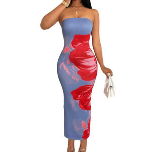 Nuevo Vestido Maxi para Mujer, Corte Regular, Elegante, Estampado Floral en Contraste, Verano, Casual, Hombros Descubiertos, Vestido de Fiesta, Tejido Lavable - Product Image 2