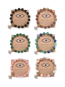 Bracelet unisexe tendance avec pendentif œil en perles ovales de pierres naturelles mélangées de 8 mm, idéal pour les cadeaux, personnalisable avec carte en papier kraft pour petites entreprises. - Product Image 6