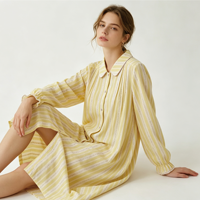 Robe de nuit chic personnalisée pour femmes, pyjama à rayures, vêtements de détente décontractés, chemises de nuit boutonnées pour femmes, fabricant OEM