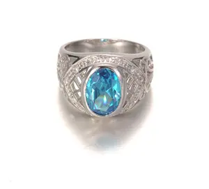 Filigree women sterling silver ring,Ocean blue bigh stone prong set heavy women ring big stone ring designs for women
