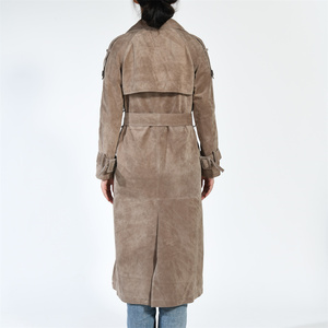 Wholesale Stylish Soft Belted Luxury Long Windbreaker Genuine Suede Sheepskin Trench <strong>Coat</strong> Women Over <strong>Knee</strong> <strong>Length</strong> Leather <strong>Coat</strong> - Product Image 4