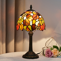 Lampe de table Tiffany en métal, feuille, style fille jolie, jaune, rouge, raisin, verre teinté, lampe de lecture, lampe antique de style missionnaire