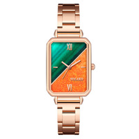 Jam Tangan Wanita Little Green Ramah Lingkungan, Modis, Terlaris di Pasar Ekspor, Bentuk Persegi Panjang, Tali Akrilik Patchwork, Quartz Alloy