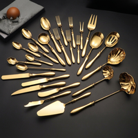 Ensemble de couverts en acier inoxydable 304 avec manche forgé en forme de gourde, couteau, fourchette, cuillère, couteau à steak, fourchette à dessert, cuillère à dessert pour restaurant