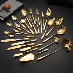 Ensemble de couverts en acier inoxydable 304 avec manche forgé en forme de gourde, couteau, fourchette, cuillère, couteau à steak, fourchette à dessert, cuillère à dessert pour restaurant - Product Image 1
