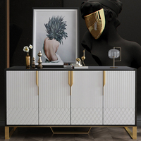 Table console moderne en acier inoxydable avec plateau en verre trempé et meuble de rangement en bois de luxe à 4 tiroirs pour salon et chambre