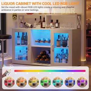 Mueble Bar Moderno <span class=keywords><strong>de</strong></span> Madera con Estantes para Vino, Luz LED, Estación <span class=keywords><strong>de</strong></span> Carga y Portavasos para el Hogar - Product Image 3