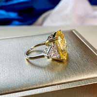Nouvelles bagues de mariage en argent 925 plaqué rhodium, forme moissanite jaune, coupe glace concassée, grandes bagues, bague en argent pur