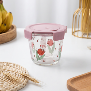 Cute Glass Food Storage <b>Bowl</b> Round 1-3L <b>Microwave</b> Safe with Plastic Lid Food Grade Material for Lunch Box - Product Image 1