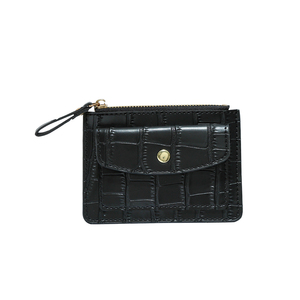 WRIZA Porte-monnaie court noir à motif crocodile pour femme, avec fermeture éclair ornée de fleurs en diamant, blocage RFID, porte-cartes, style chic et portable - Product Image 1