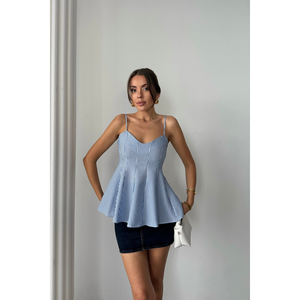 Chemisier décontracté bleu rayé style gaufré pour femme, avec détails brodés foncés, taille XL, en popeline de coton tricotée ample, idéal printemps-automne - Product Image 5