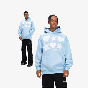 Sweat à capuche doublé pour homme, style streetwear, coupe oversize, 100% coton tricoté épais, pull d'hiver, motif lettres, impression en relief, sans cordon - Product Image 2