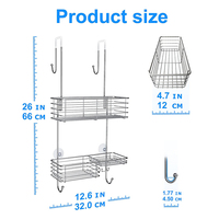 2026 Panier de douche en verre, étagère de salle de bain, support de suspension sans perçage, organisateur de douche avec crochet de suspension, panier argenté