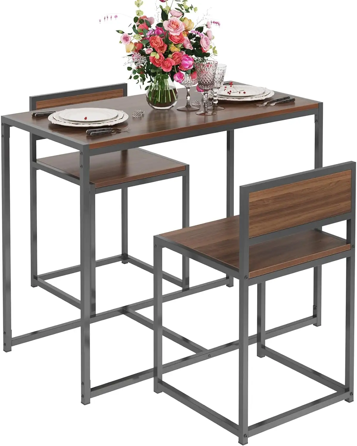 Sogesmobilya 3-Piece yemek masası seti, Modern mutfak masa ve sandalyeler için 2, ahşap kare Pub Bar masası Set mükemmel