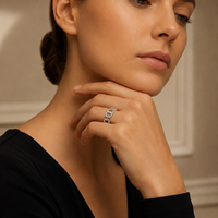 Bague unisexe en moissanite taille brillant ronde, design maillons de chaîne, en argent sterling S925 plaqué platine, entièrement pavée de pierres