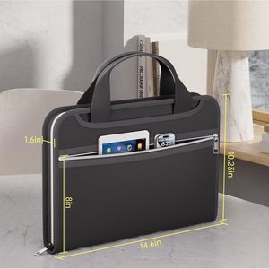 Sac à documents ignifuge de 14,6 pouces avec fermeture éclair et poignée, sac de bureau imperméable gris et noir - Product Image 1