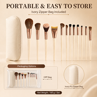 Großhandel 12-teiliges Make-up-Pinsel-Set mit elfenbeinfarbener Reißverschlusstasche, weichen PBT-Synthetikborsten, Aluminium-Ferrule, PP-Griff, Gesichts- und Augen-Kit