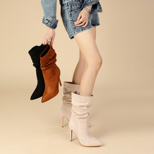 Nouvelles bottines à talon aiguille en velours extensible, élégantes, à bout pointu naturel, style polyvalent et simple - Product Image 4
