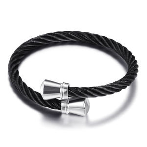 European American Fashion 5Mm Steel Wire Cable Tapered Stainless Steel Open <b>Adjustable</b> <b>Bracelet</b> Unisex Jewelry - Product Image 2