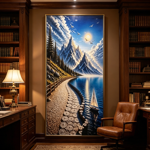 Tableau mural vertical encadré en gros, impression paysage montagne enneigée lac, décor d'entrée, peinture LED en porcelaine cristalline, décoration intérieure - Product Image 6