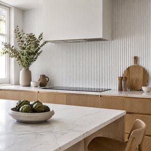 Panel de Pared WPC de Forma Especial <span class=keywords><strong>Semicircular</strong></span>, Revestimiento de Listones Irregulares, Decoración Interior Moderna para Baño, División de Pared - Product Image 4