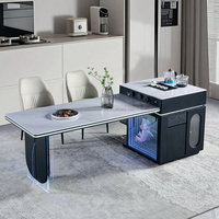 Ensemble de table à manger extensible au design moderne, plateau en marbre, hauteur réglable, 4 à 8 chaises en bois pour la maison, l'appartement, la salle de bain, l'extérieur