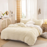 Ensembles de couette en fausse fourrure pelucheuse de luxe avec housse de couette et ensemble de draps pour l'hiver
