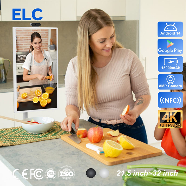 New 32" 4K UHD Portable Smart Screen Android 14 RK3576S Mobile Touch Monitor with Wheels Wireless Rolling TV for Home