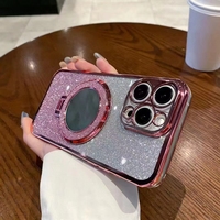 Tous les modèles de téléphones Placage de luxe Support magnétique Glitter Diamond Mirror Soft Silicone Mobile Back Cover Case