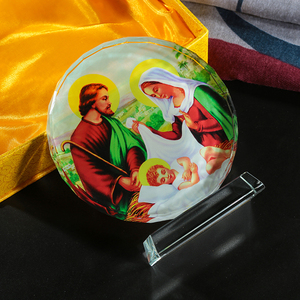 <span class=keywords><strong>Photo</strong></span> de jésus rond en cristal, vente en gros, souvenirs religieux, personnalisé, cadre en verre, pour la guérison, vente en gros - Product Image 3