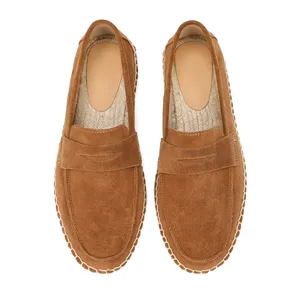 <span class=keywords><strong>Espadrilles</strong></span> pour hommes à bout rond en jute, mocassins à enfiler en cuir suédé de vache, chaussures décontractées confortables pour la marche en extérieur printemps-automne - Product Image 2