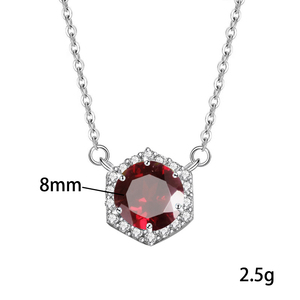 Collier géométrique hexagonal en grenat rond de 8mm, 925 argent sterling, bijoux en pierre naturelle de haute qualité pour femmes - Product Image 6